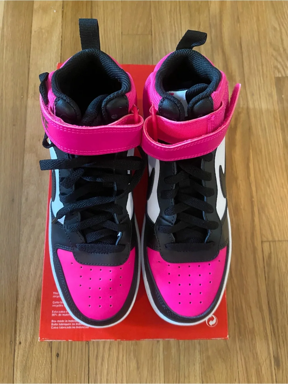 NEW Nike Court Borough Mid 2 BG White Black Firece Pink Kids Youth